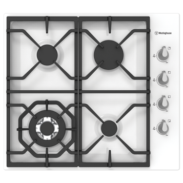 60cm white enamel gas cooktop with wok &amp; cast trivets